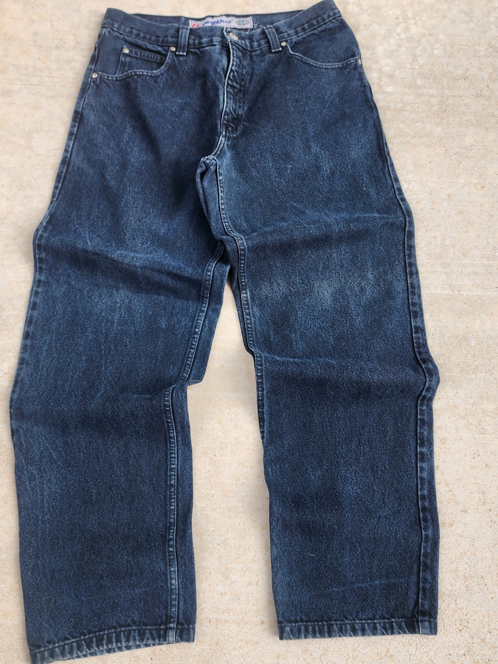 Vintage Anchor Blue Original Men's Faded Black Loose Relaxed Fit Jeans, Sz 34